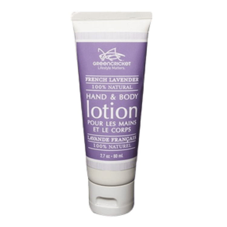 Green Cricket Hand and Body Lotion bottles in French Lavender scent, shown upright against a clean white background.