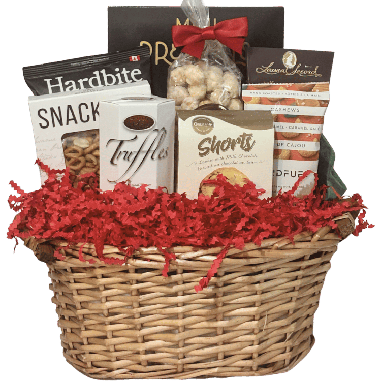 Holiday Gourmet Snacker gift basket with sweet and savoury treats in Calgary