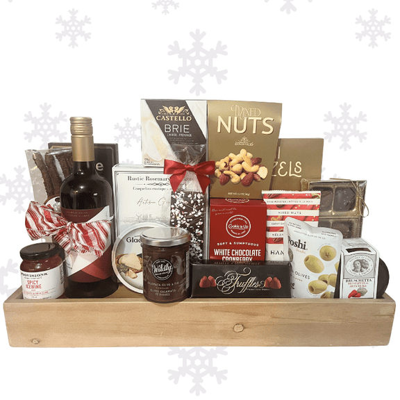 Holiday Wine & Delectables Gift Board Elite tier with added licorice, spicy icewine jelly, and gourmet bruschetta.