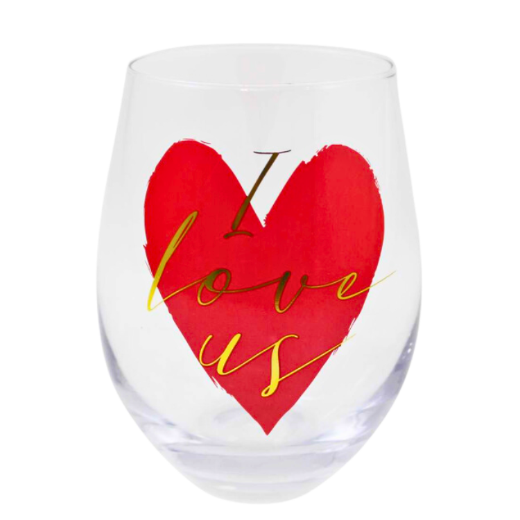 "I Love Us" stemless wine glass Valentine's Day Add-On.