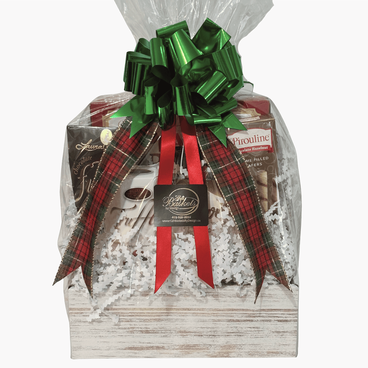 Sweet Holiday Cheer Christmas gift basket filled with festive chocolates and gourmet sweets