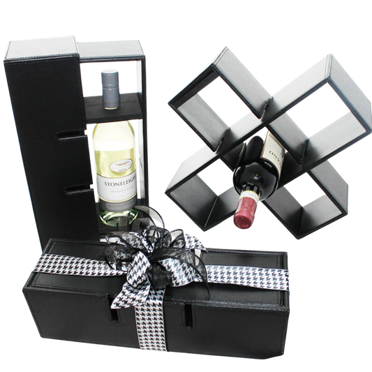 The Uptown Vintage Wine Box combines elegance and function with a premium wine of your choice in a refined leather case that transforms into a wine rack. Perfect Calgary corporate or everyday gift.